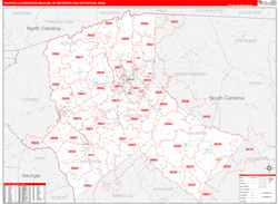Greenville-Anderson-Mauldin Metro Area Wall Map Red Line Style 2024